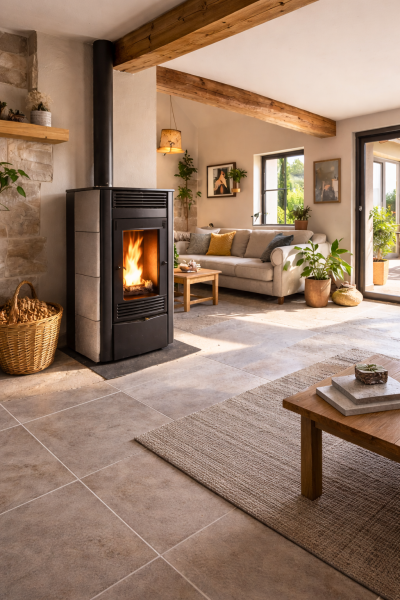 Installation complète d’un poêle à granulés dans une maison située entre Meyrargues et Peyrolles-en-Provence
